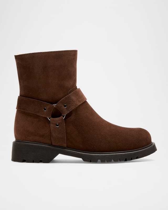 Hyatt Suede Shearling Harness Booties